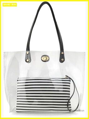 Clear Tote with Striped Zipper Clutch Weekender Shoulder Handbag